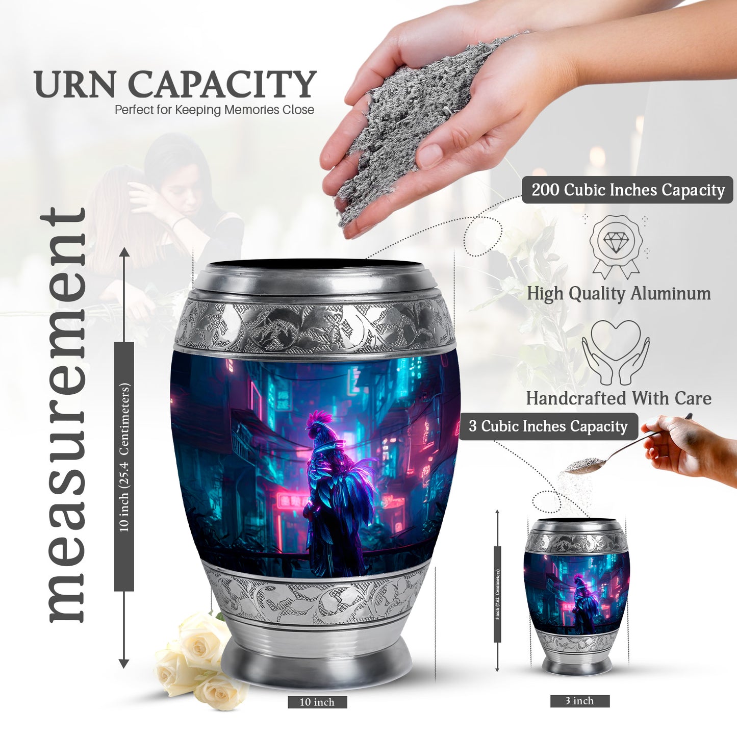 Misty Blue Hen Cremation Urn lifestyle display on memorial shelf - regal hen design with crown-inspired accents - mini keepsake memorial for portion of cremation ashes