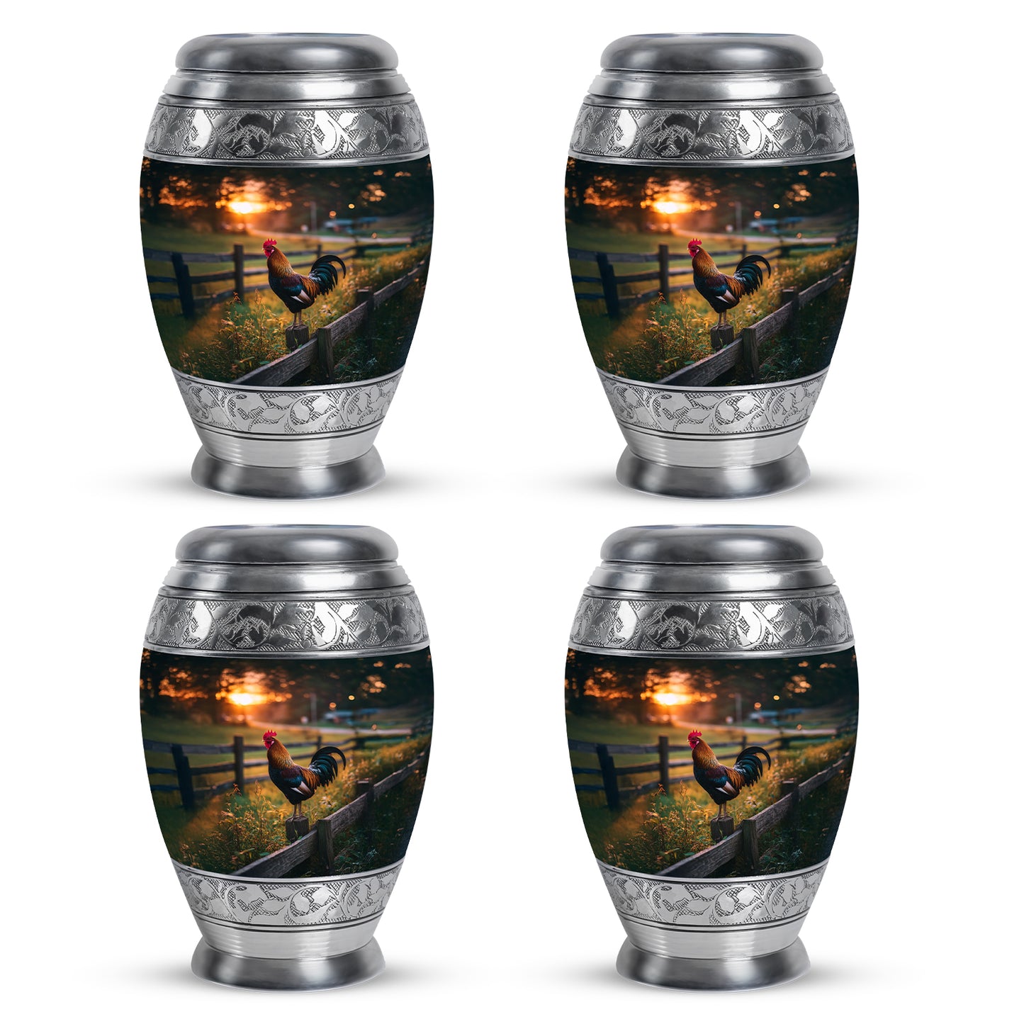 Charcoal Black Hen Cremation Urn urn with complimentary velvet bag - royal hen engraving with decorative scrollwork - 10 inch aluminum urn for cremated remains