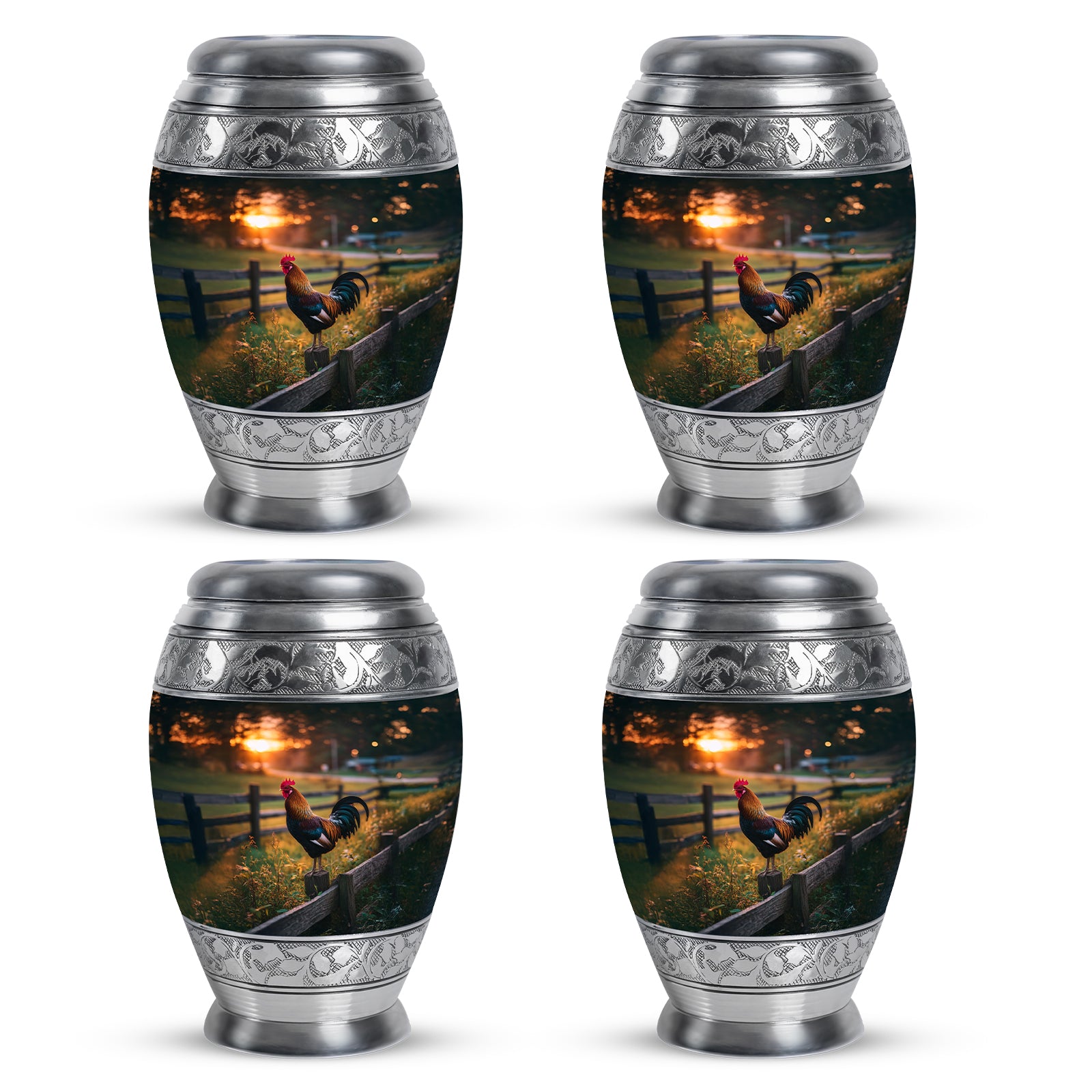 Charcoal Black Hen Cremation Urn urn with complimentary velvet bag - royal hen engraving with decorative scrollwork - 10 inch aluminum urn for cremated remains