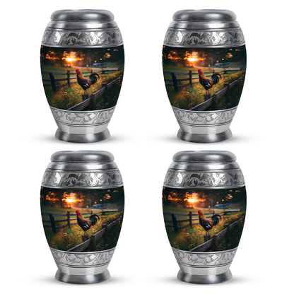 Charcoal Black Hen Cremation Urn urn with complimentary velvet bag - royal hen engraving with decorative scrollwork - 10 inch aluminum urn for cremated remains