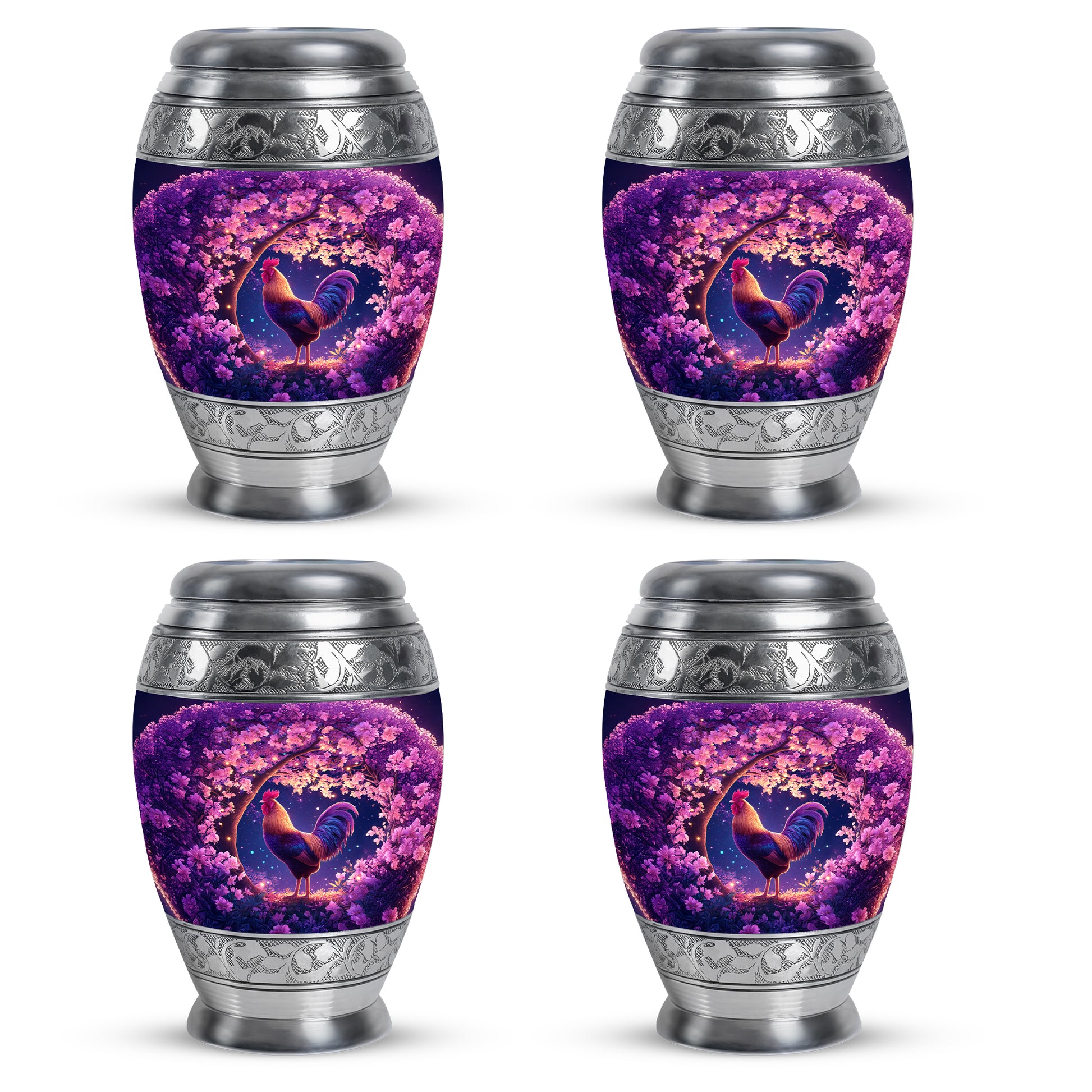 Peony Pink Hen Cremation Urn urn with complimentary velvet bag - regal hen design with crown-inspired accents - 10 inch aluminum urn for cremated remains