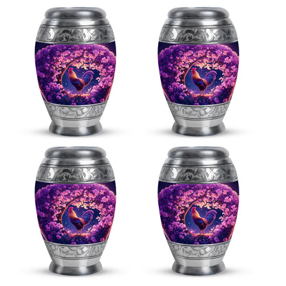 Peony Pink Hen Cremation Urn urn with complimentary velvet bag - regal hen design with crown-inspired accents - 10 inch aluminum urn for cremated remains