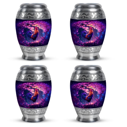 Plum Purple Hen Cremation Urn urn with complimentary velvet bag - ornate monarch-style hen relief on brushed aluminum - 10 inch aluminum urn for cremated remains
