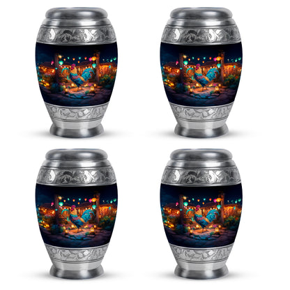 Rich Black Hen Cremation Urn urn with complimentary velvet bag - ornate monarch-style hen relief on brushed aluminum - 10 inch aluminum urn for cremated remains