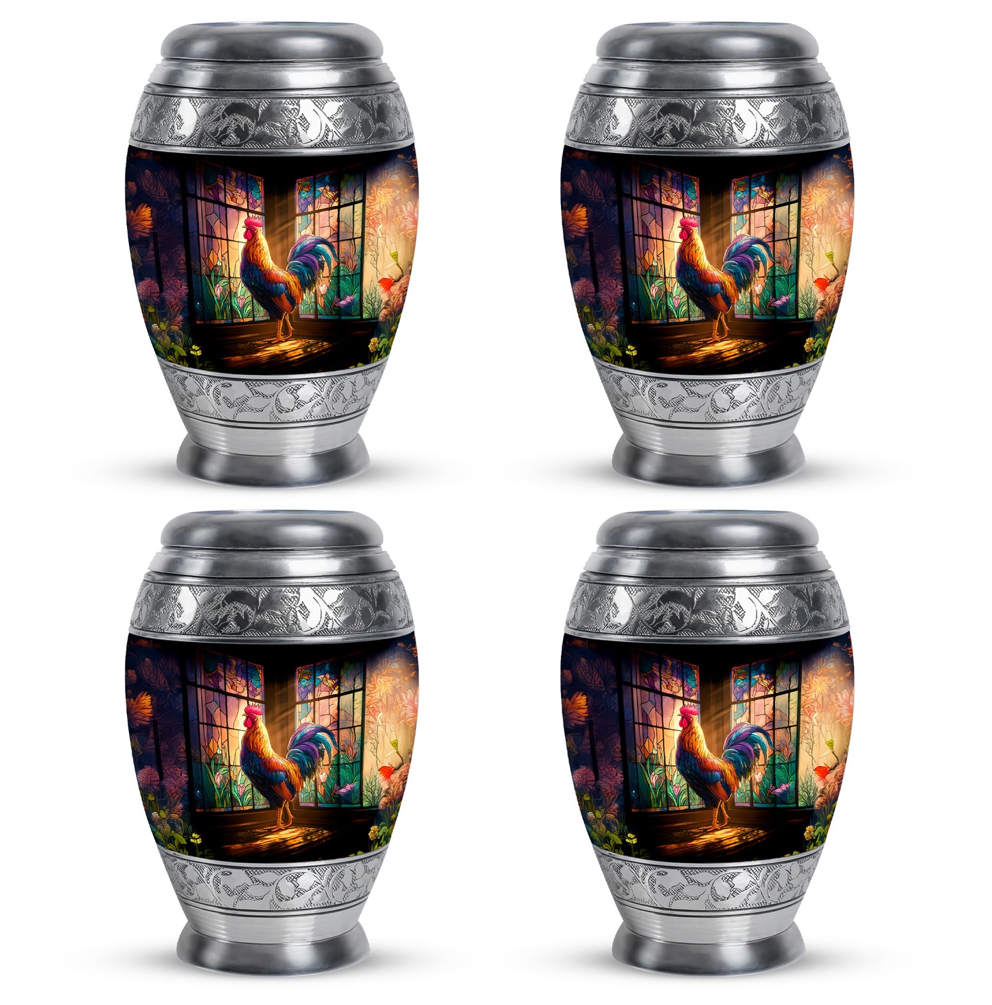 Charcoal Black Hen Cremation Urn urn with complimentary velvet bag - royal hen engraving with decorative scrollwork - 10 inch aluminum urn for cremated remains