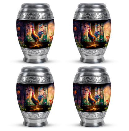 Charcoal Black Hen Cremation Urn urn with complimentary velvet bag - royal hen engraving with decorative scrollwork - 10 inch aluminum urn for cremated remains