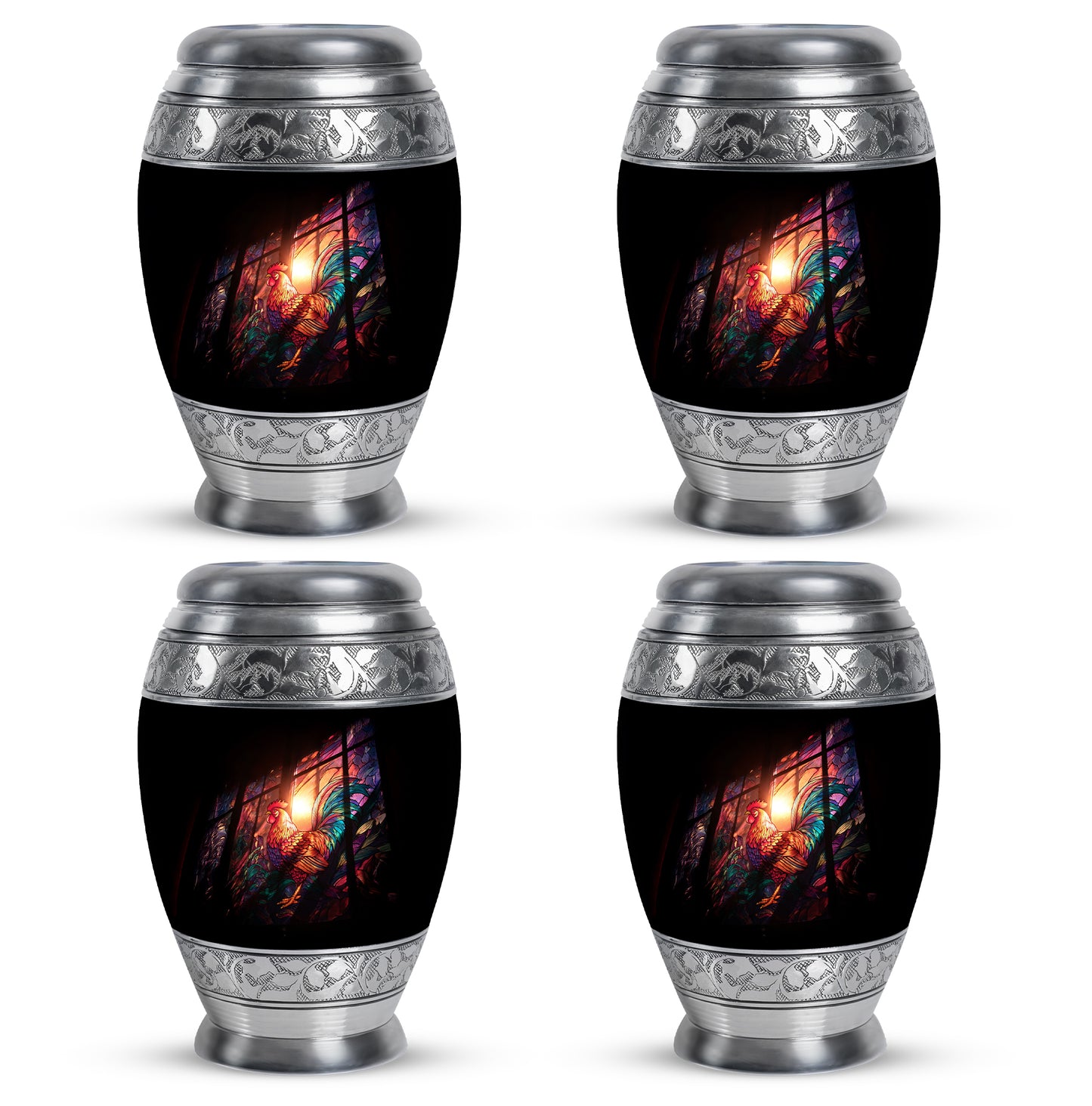 Jet Black Hen Cremation Urn urn with complimentary velvet bag - regal hen design with crown-inspired accents - 10 inch aluminum urn for cremated remains