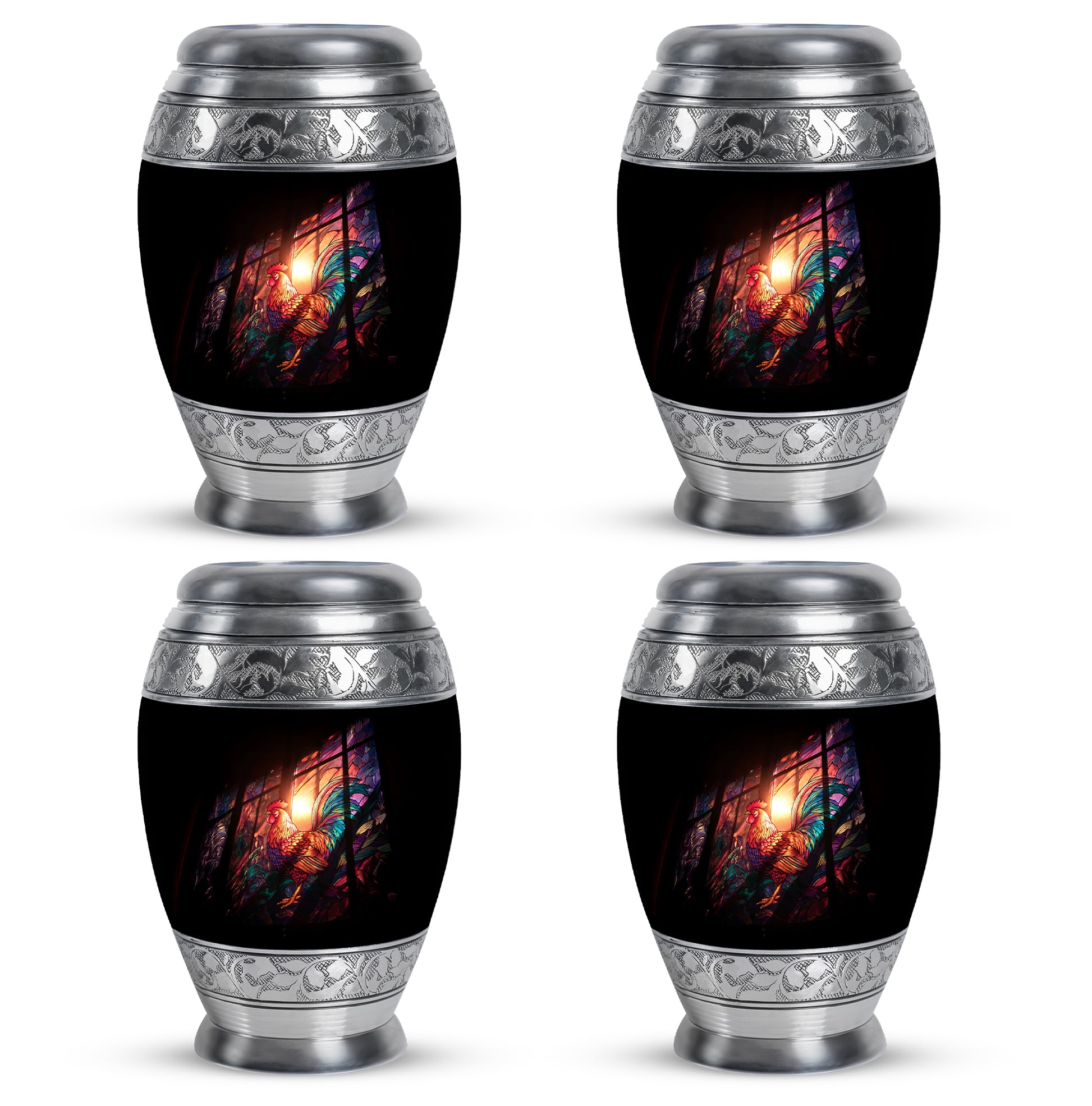 Jet Black Hen Cremation Urn urn with complimentary velvet bag - regal hen design with crown-inspired accents - 10 inch aluminum urn for cremated remains
