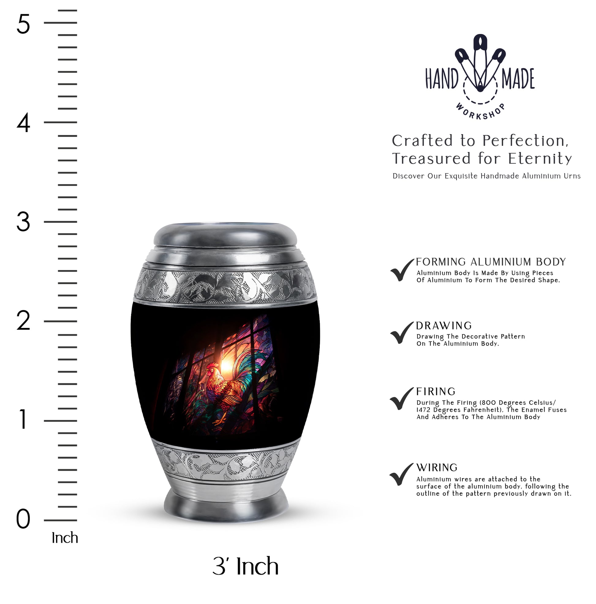 Glossy Black Hen Cremation Urn lifestyle display on memorial shelf - regal hen design with crown-inspired accents - mini keepsake memorial for portion of cremation ashes