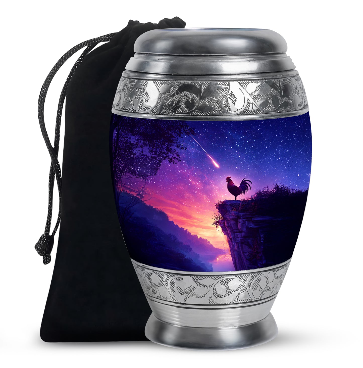 Powder Blue Hen Cremation Urn back view with polished surface - regal hen design with crown-inspired accents - full-size 10 inch 200 cubic inch adult cremation urn