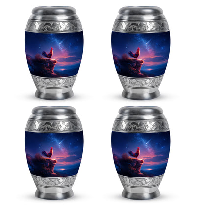 Cobalt Blue Hen Cremation Urn urn with complimentary velvet bag - majestic hen pattern with filigree border - 10 inch aluminum urn for cremated remains