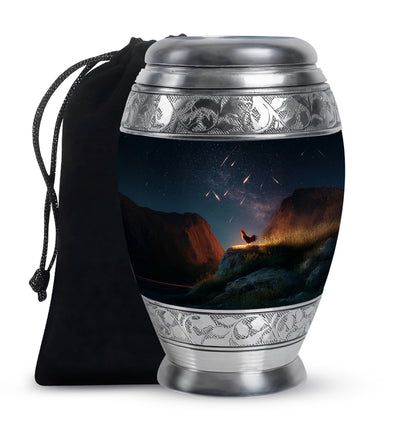 Celestial Blue Hen Cremation Urn back view with polished surface - regal hen design with crown-inspired accents - full-size 10 inch 200 cubic inch adult cremation urn