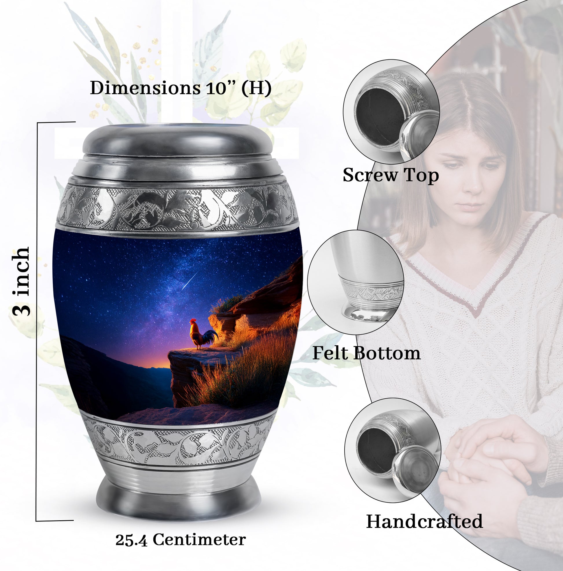Indigo Hen Cremation Urn lifestyle display on memorial shelf - regal hen design with crown-inspired accents - mini keepsake memorial for portion of cremation ashes