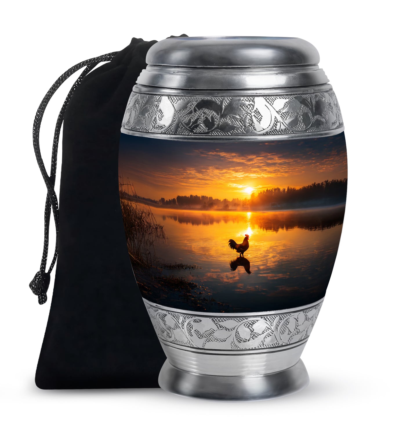 Glossy Black Hen Cremation Urn back view with polished surface - regal hen design with crown-inspired accents - full-size 10 inch 200 cubic inch adult cremation urn