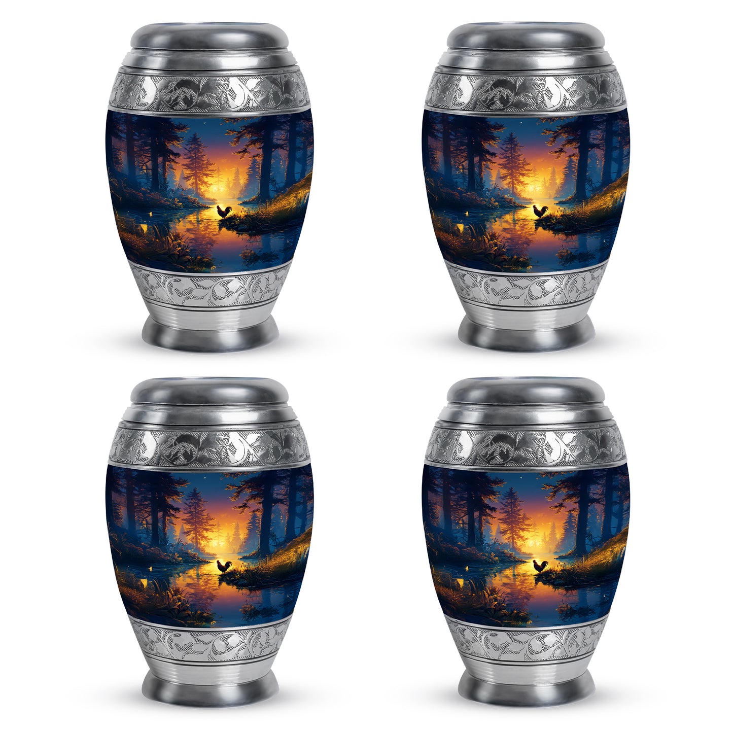 Icy Blue Hen Cremation Urn urn with complimentary velvet bag - regal hen design with crown-inspired accents - 10 inch aluminum urn for cremated remains