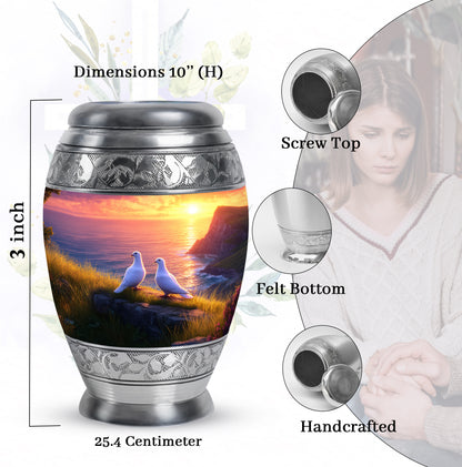 Pastel Pink Dove Cremation Urn lifestyle display on memorial shelf - regal dove design with crown-inspired accents - mini keepsake memorial for portion of cremation ashes