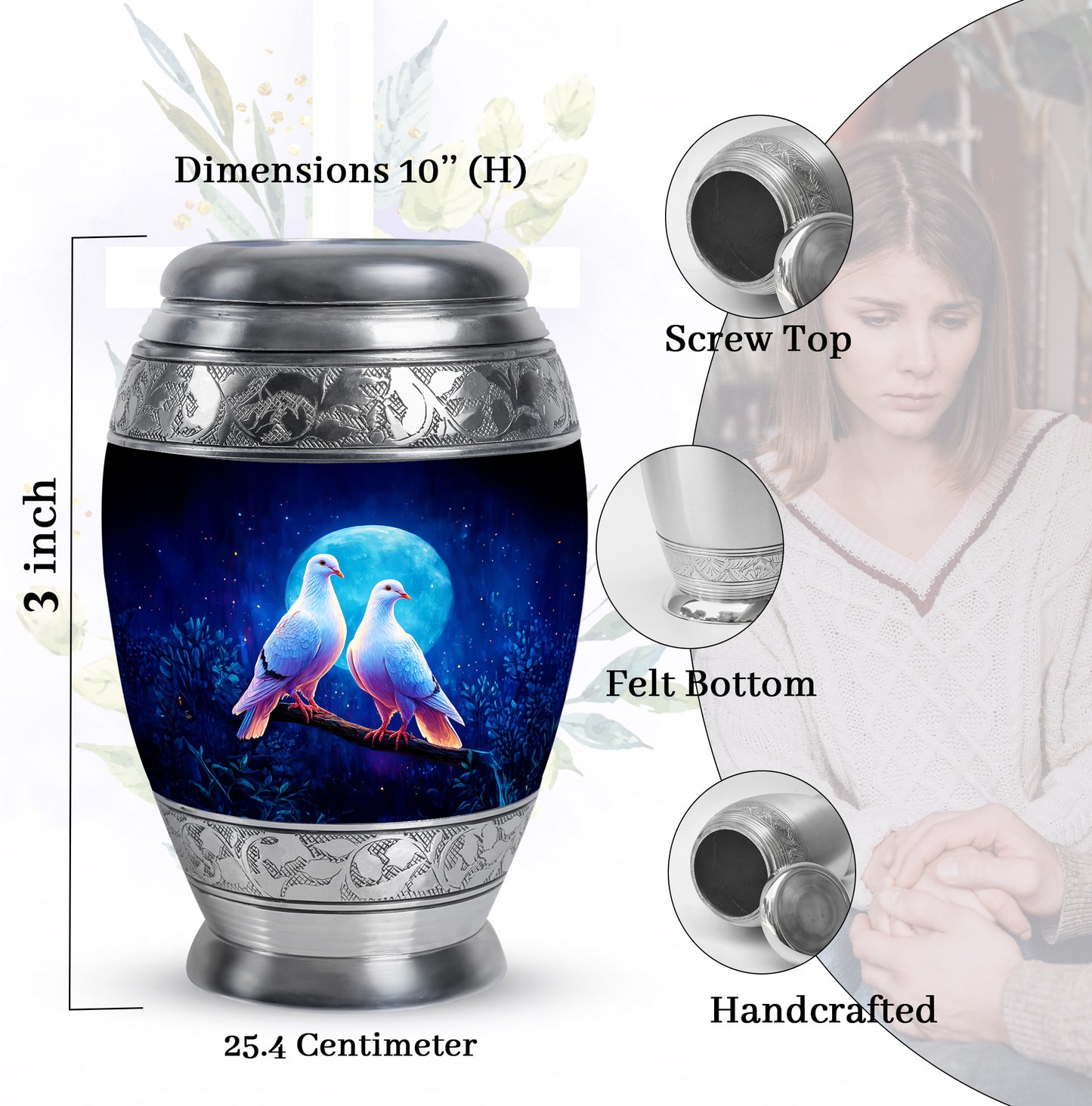 Pastel Blue Dove Cremation Urn lifestyle display on memorial shelf - regal dove design with crown-inspired accents - mini keepsake memorial for portion of cremation ashes