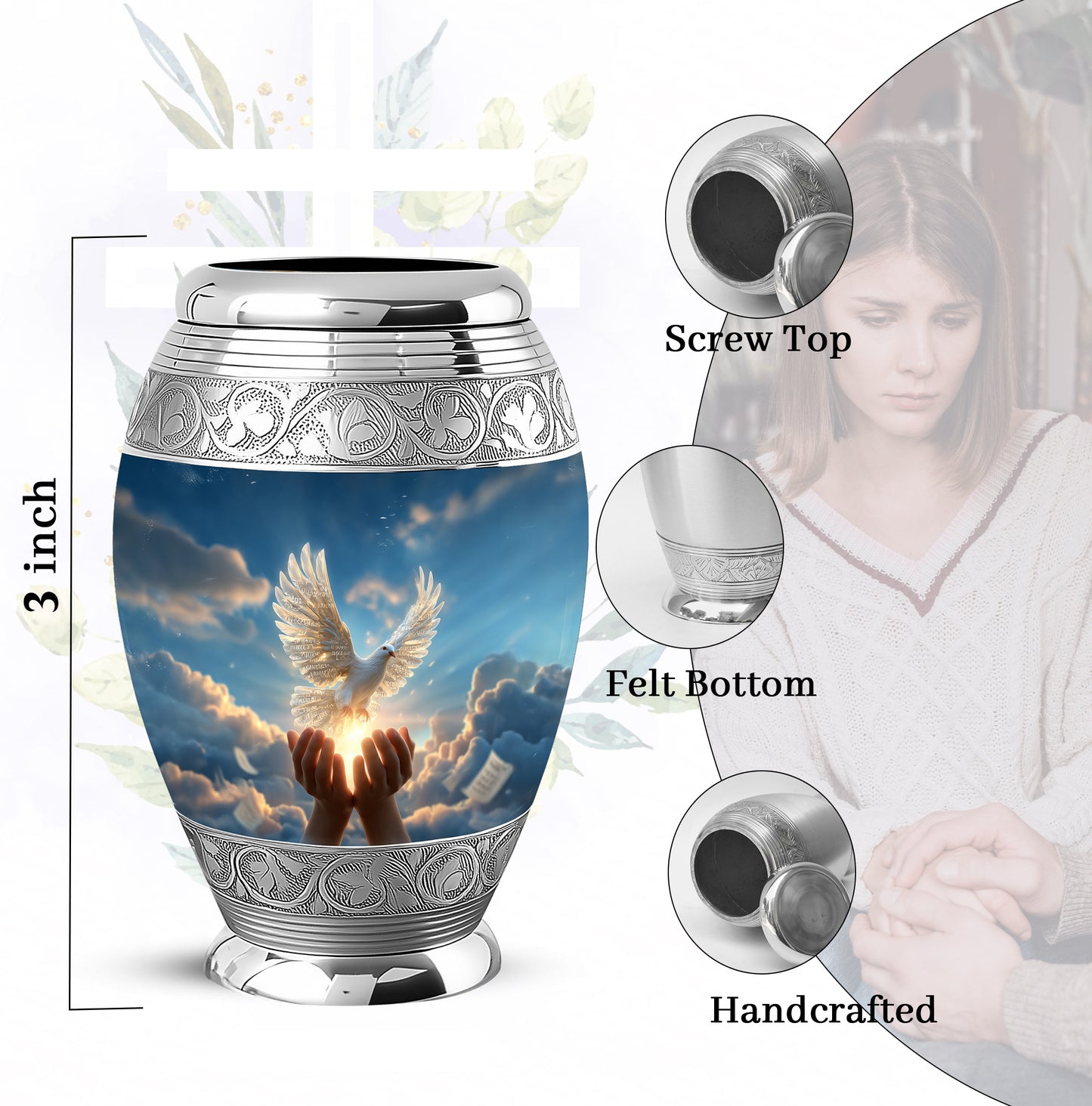 Celestial Blue Dove Cremation Urn lifestyle display on memorial shelf - regal dove design with crown-inspired accents - mini keepsake memorial for portion of cremation ashes