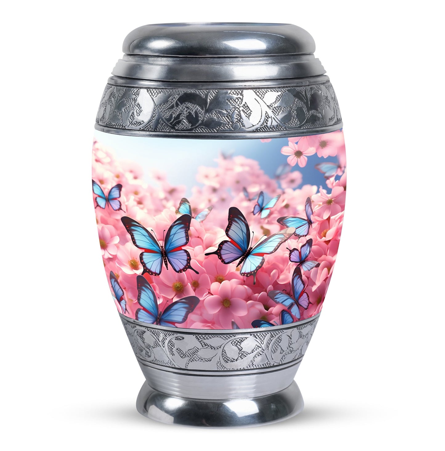 Blue Personalized Butterfly Memorial Urn for Women - 10-inch, 200 cu in - Yatskia