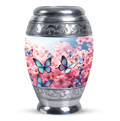 Blue Personalized Butterfly Memorial Urn for Women - 10-inch, 200 cu in - Yatskia