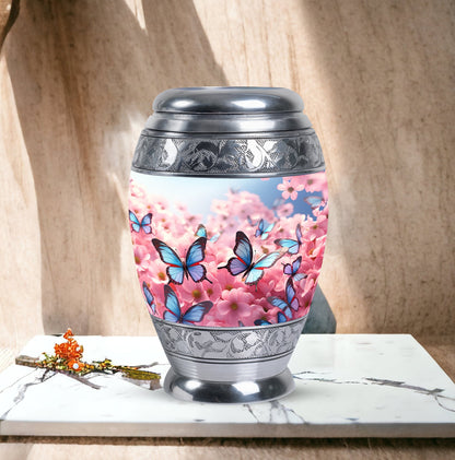 Blue Personalized Butterfly Memorial Urn for Women - 10-inch, 200 cu in - Yatskia