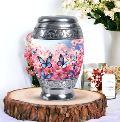 Blue Personalized Butterfly Memorial Urn for Women - 10-inch, 200 cu in - Yatskia