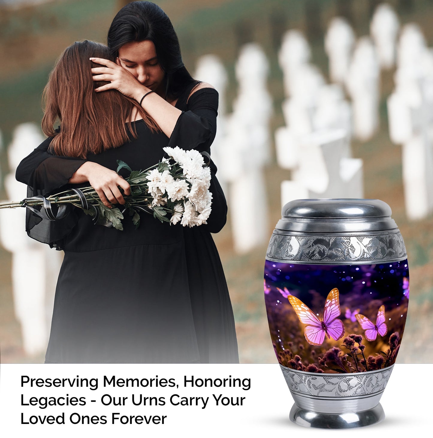 Pink Personalized Butterfly Cremation Urn for Women - 10-inch, 200 cu in - Yatskia