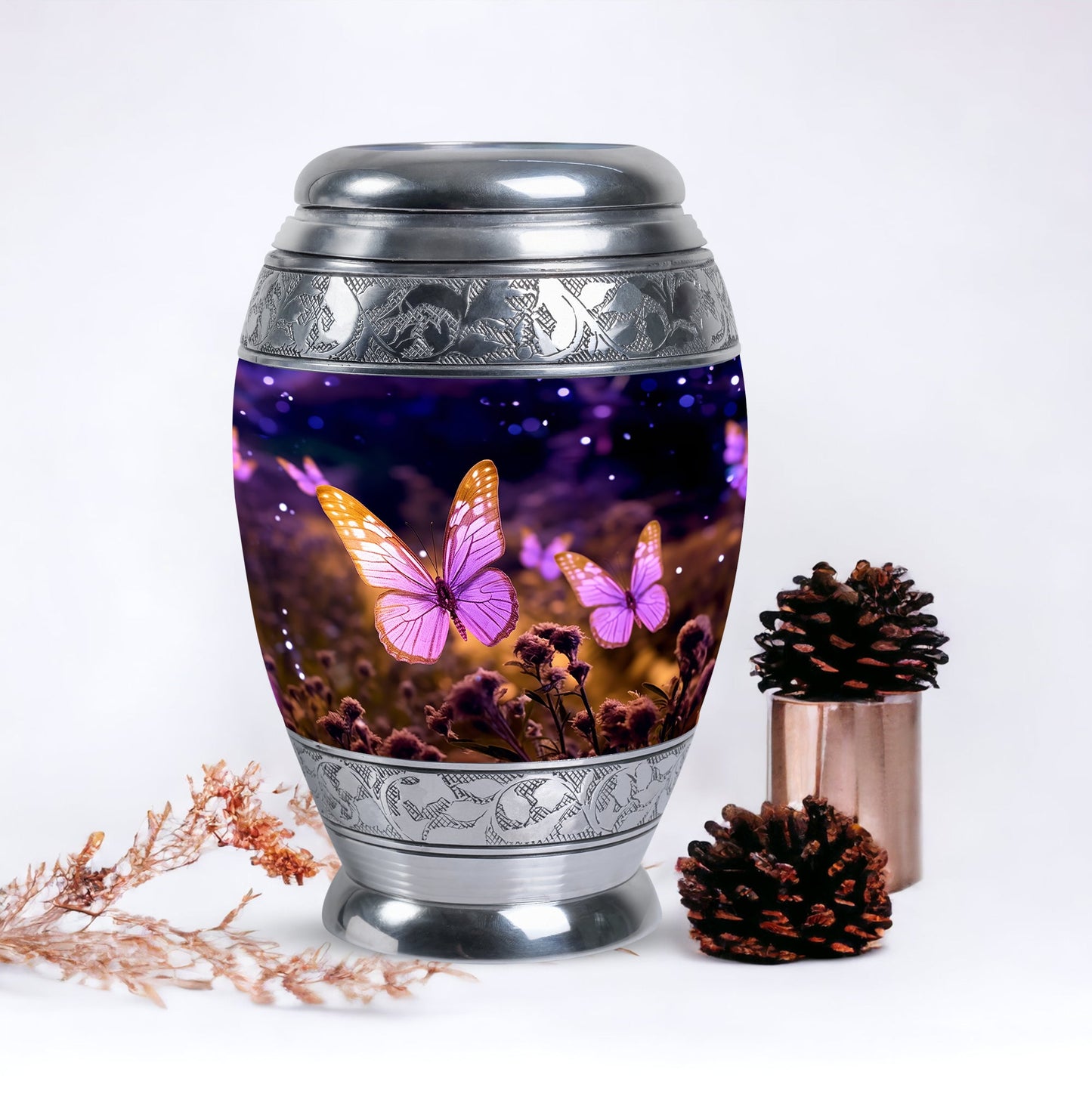 Pink Personalized Butterfly Cremation Urn for Women - 10-inch, 200 cu in - Yatskia
