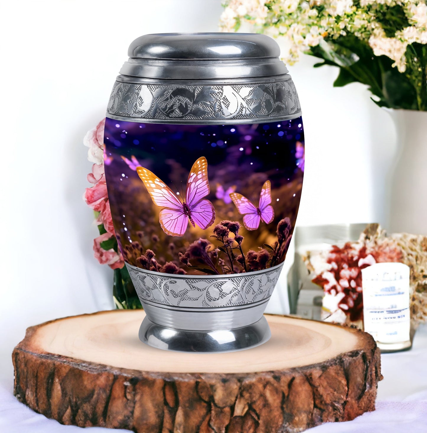 Pink Personalized Butterfly Cremation Urn for Women - 10-inch, 200 cu in - Yatskia