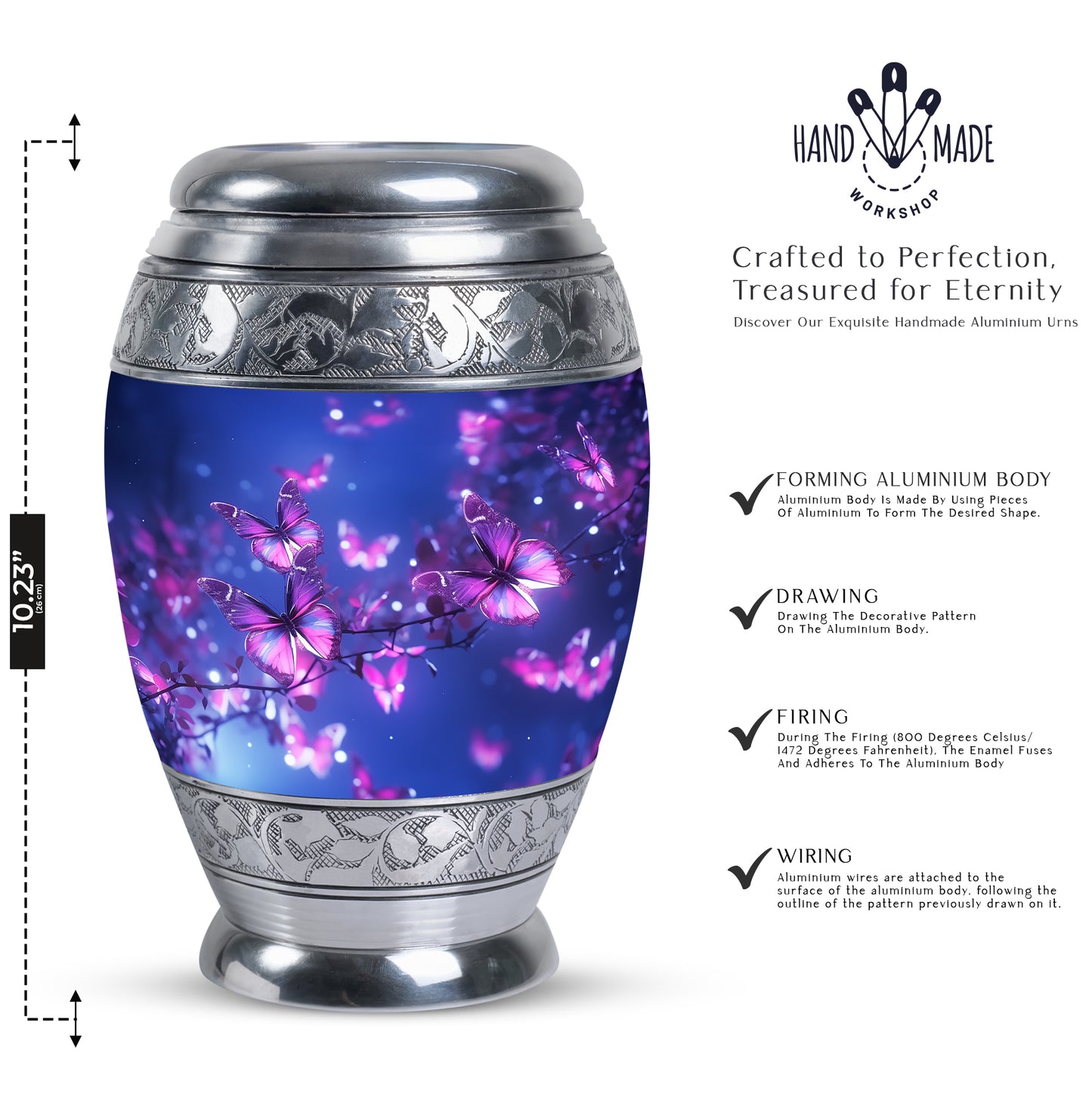Pink Personalized Butterfly Cremation Urn for Mom - 10-inch, 200 cu in - Yatskia