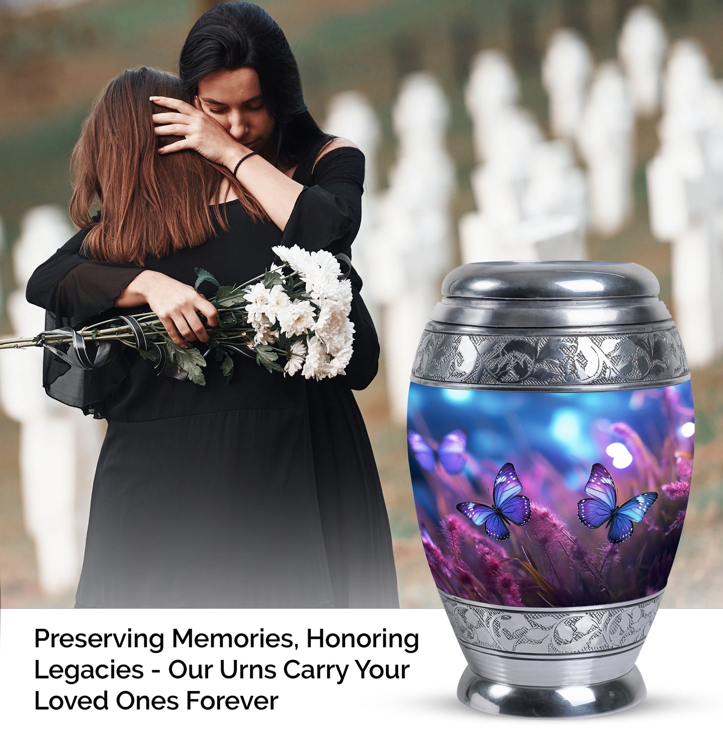 Blue Personalized Butterfly Memorial Urn for Women - 10-inch, 200 cu in - Yatskia