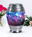 Blue Memorial Urn Tribute - Purple Butterflies Flying Cremation Urn For Ashes