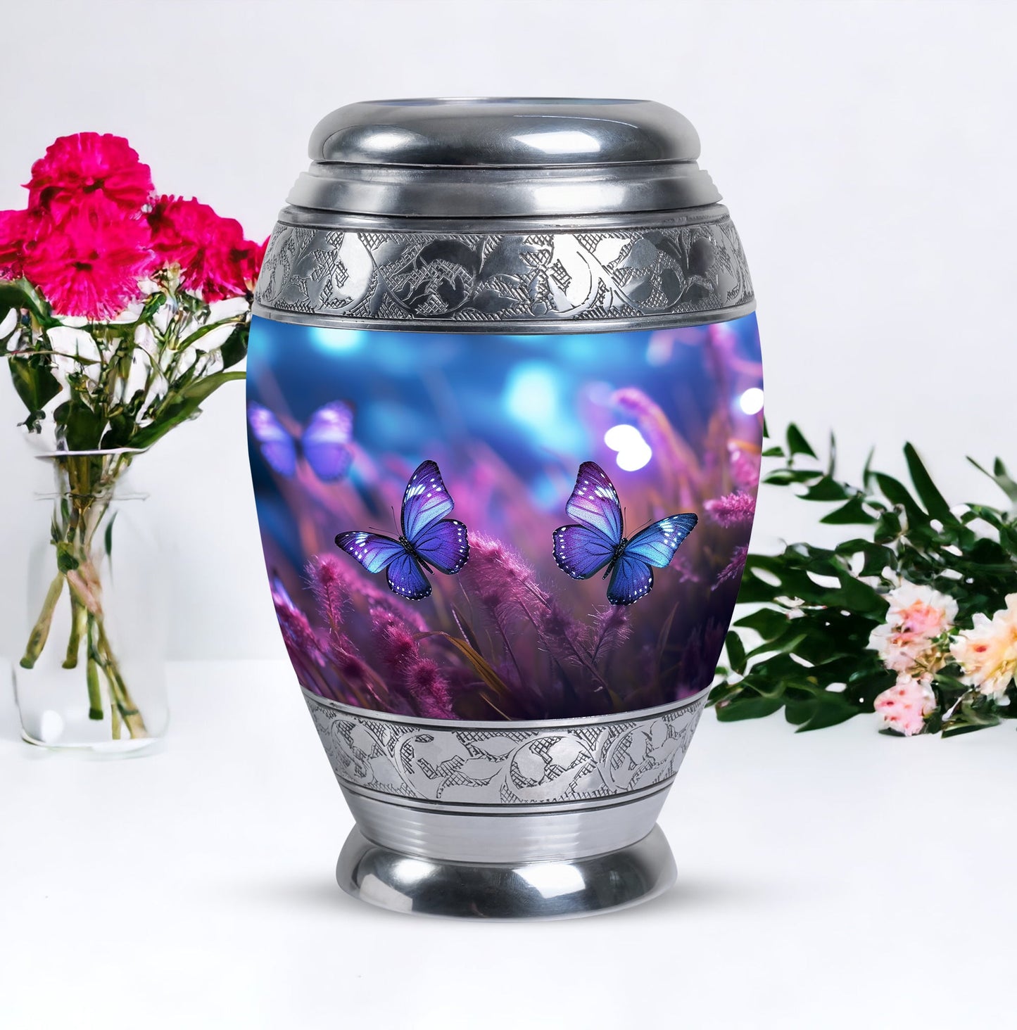 Blue Personalized Butterfly Memorial Urn for Women - 10-inch, 200 cu in - Yatskia