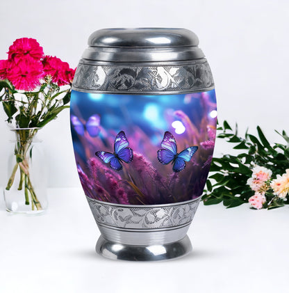 Blue Personalized Butterfly Memorial Urn for Women - 10-inch, 200 cu in - Yatskia