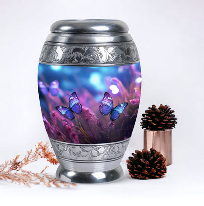Blue Personalized Butterfly Memorial Urn for Women - 10-inch, 200 cu in - Yatskia