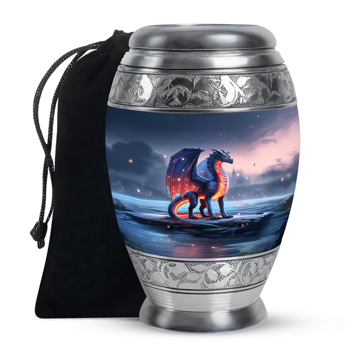 Personalized Fire Dragon Twilight Shore Tribute Urn for Human Ashes