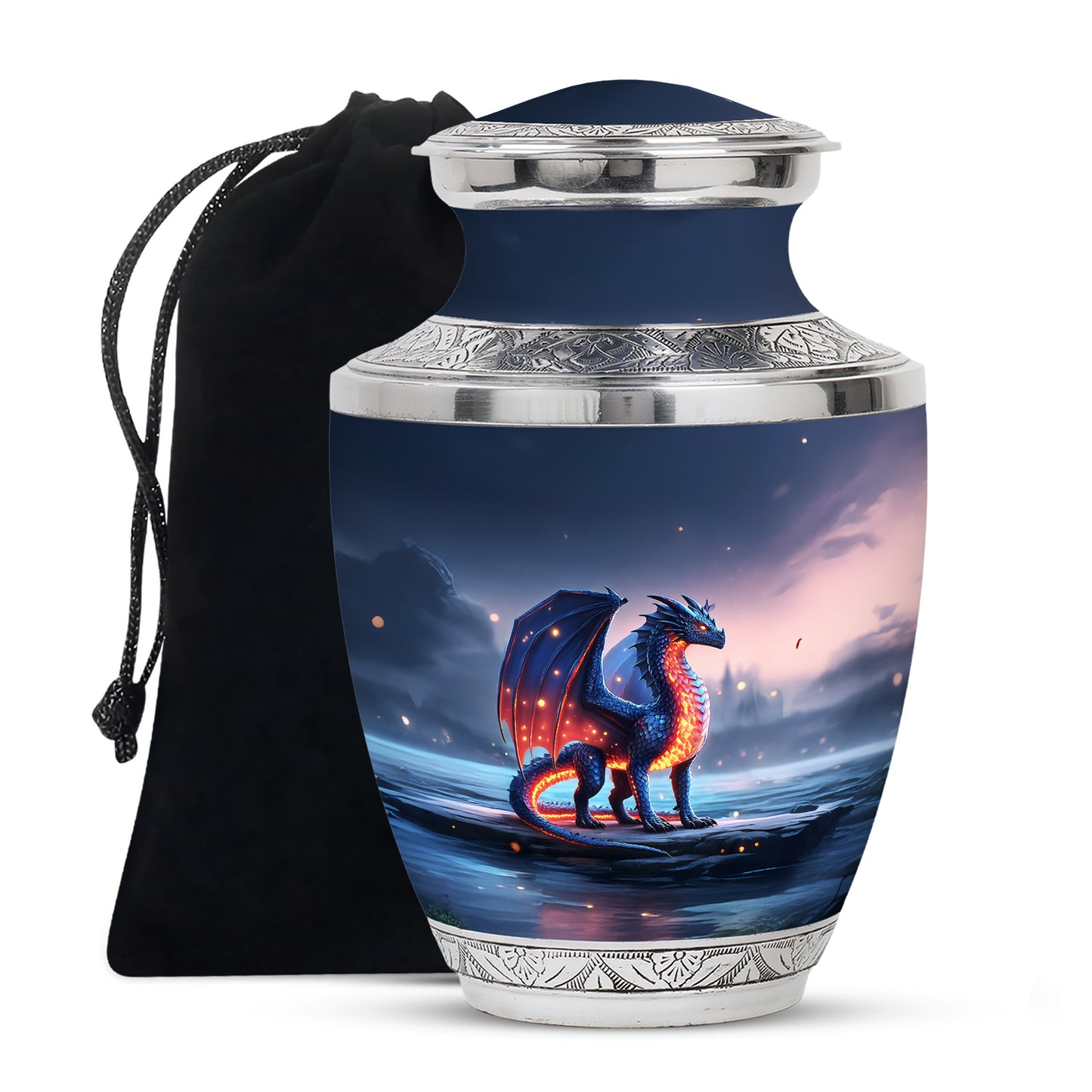 Personalized Fire Dragon Twilight Shore Tribute Urn for Human Ashes