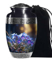 Blue Floral Memorial Urn for Adults - Black Floral Urns For Ashes Adult Male