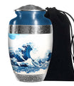 Ocean Waves White Cremation Urn for Mom's Memorial Burial