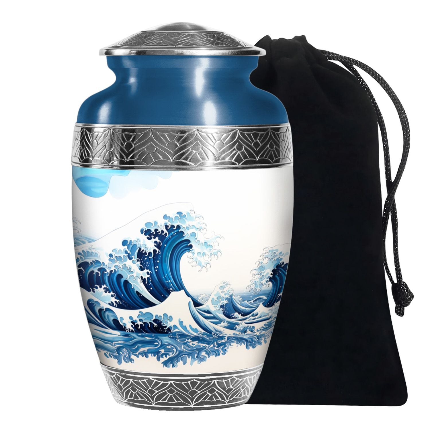 Ocean Waves White Cremation Urn for Mom's Memorial Burial
