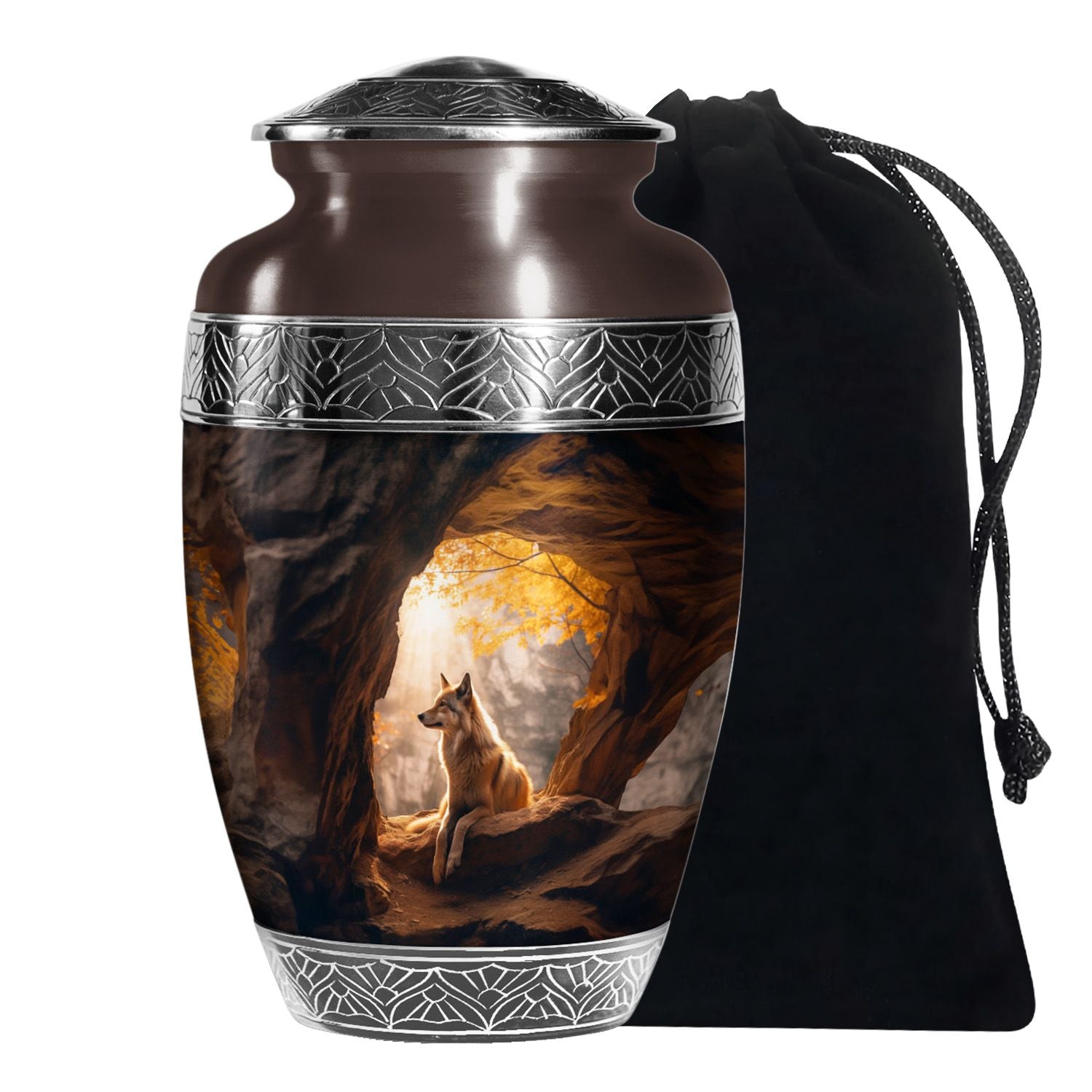 Wolf Adult Cremation Urns – Autumn Forest Cave Urns For Adult Male Ashes