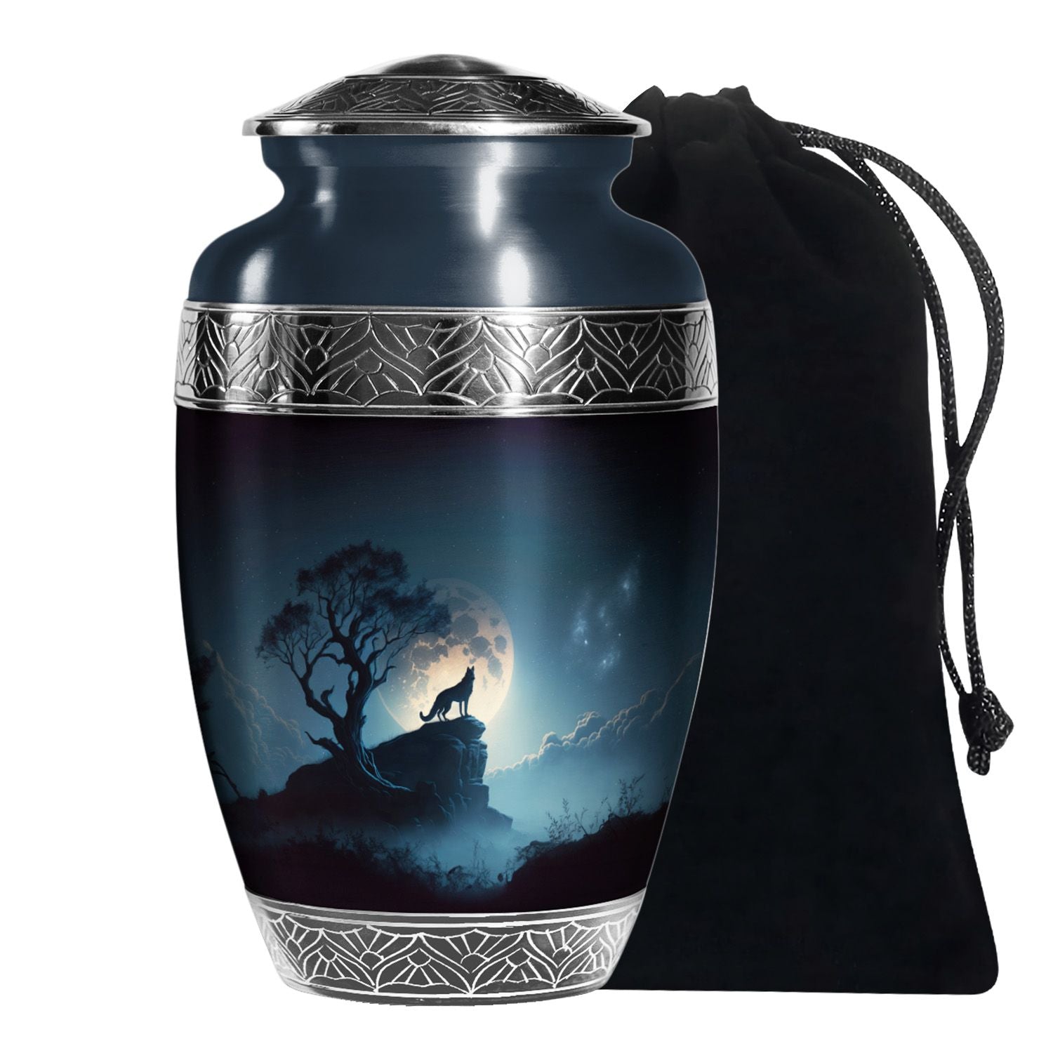 Wolf Cremation Keepsake Urn – Full Moon Night Funeral Ashes Urn