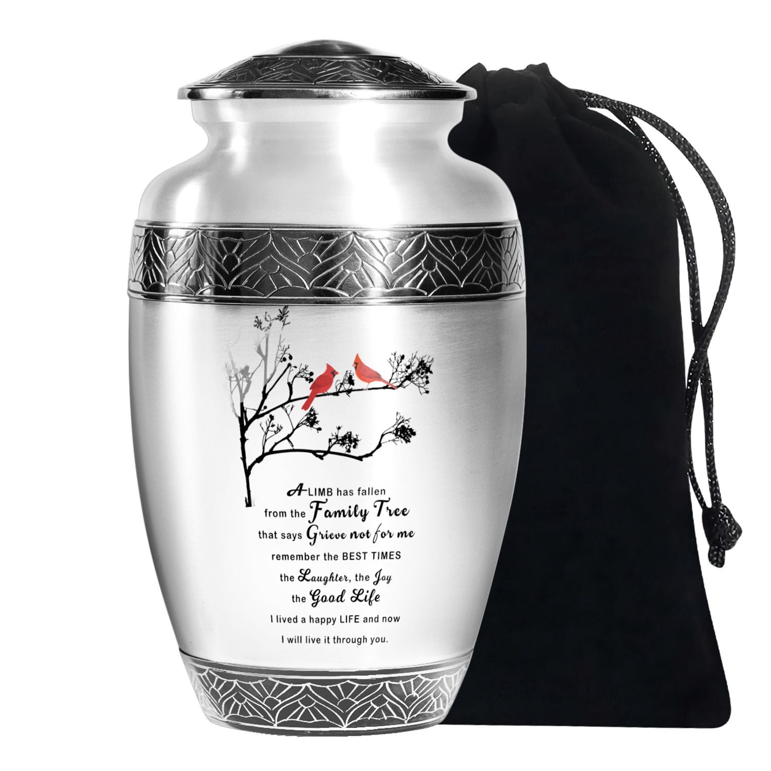 Red Cardinal Bird Art Cremation Urn for Adults - Poem Urn For Ashes For Women