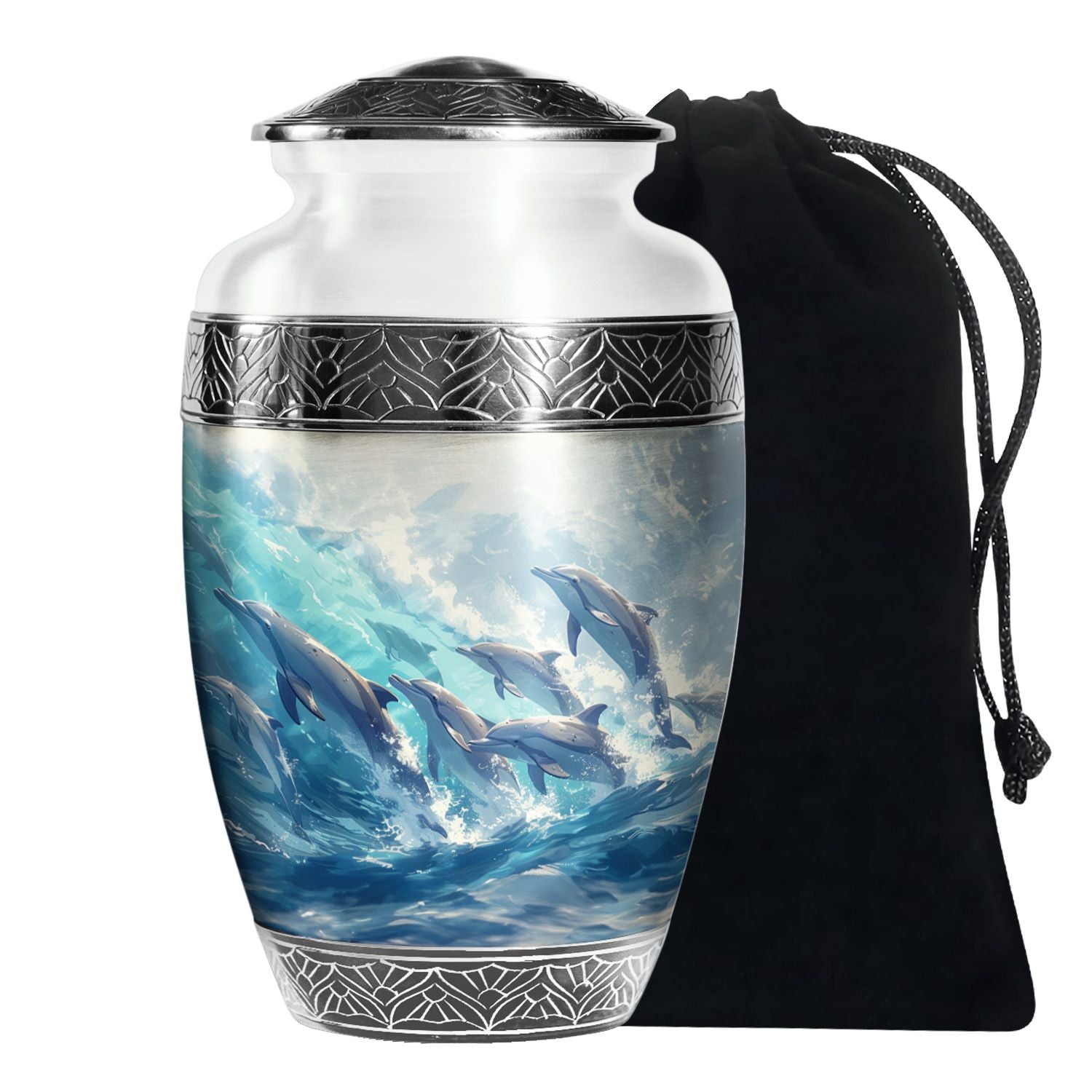 Dolphins Cremation Urn For Ashes – Ocean Wave Memorial for Adults