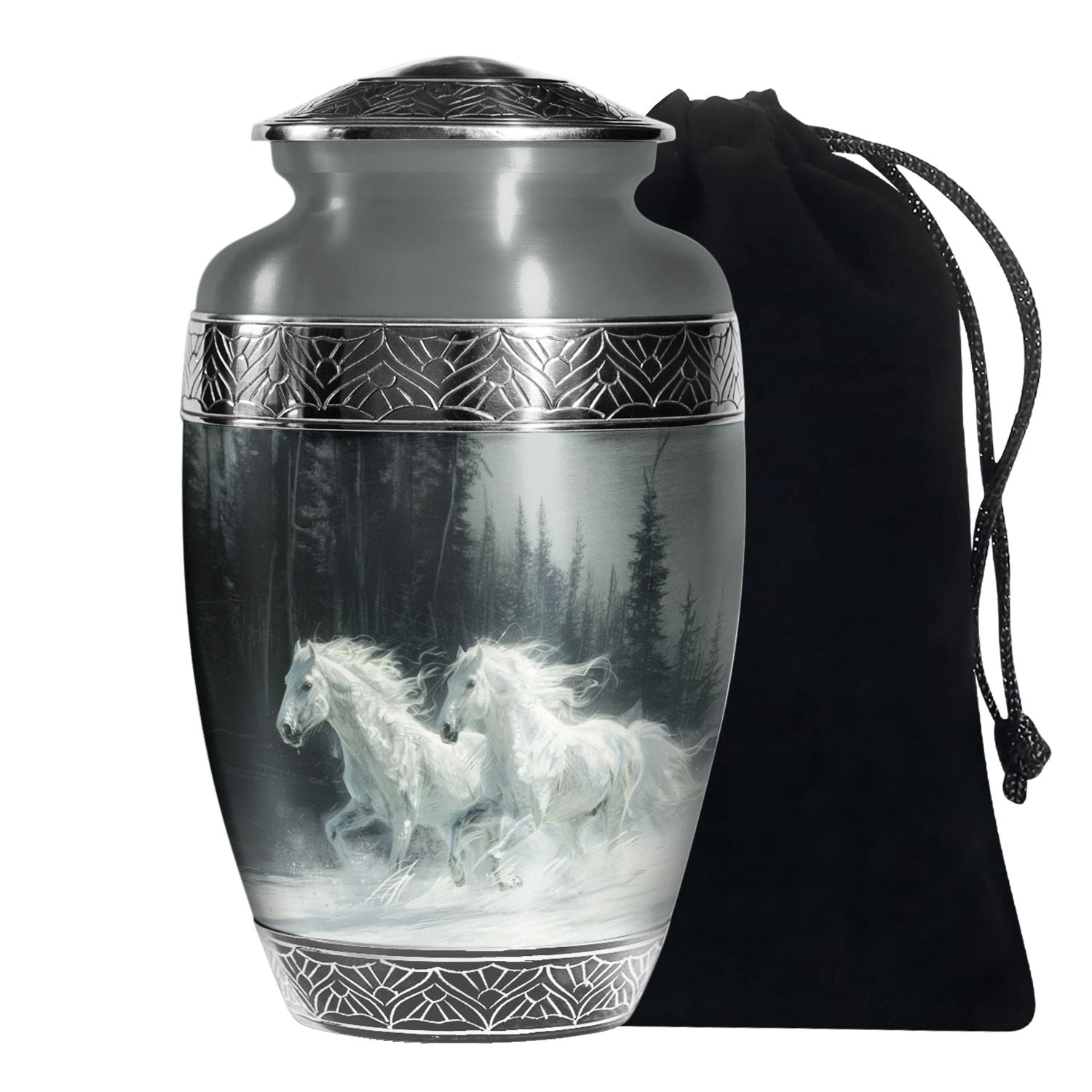 White Horses Urns Ashes Male – Snow Forest Men Urns For Human Ashes