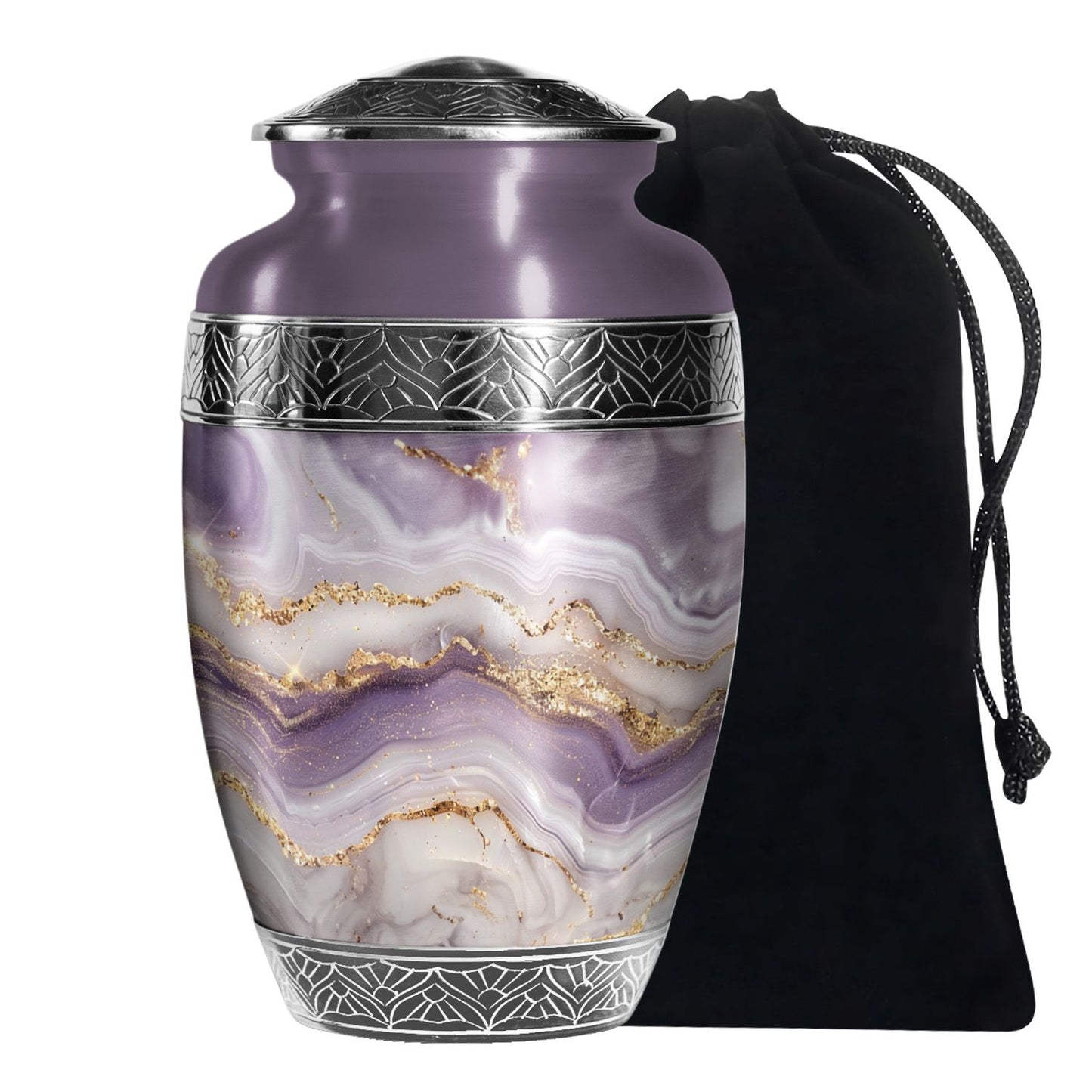 Purple Personalized Marble Cremation Urn for Human Ashes - 10-inch, 200 cu in - Yatskia