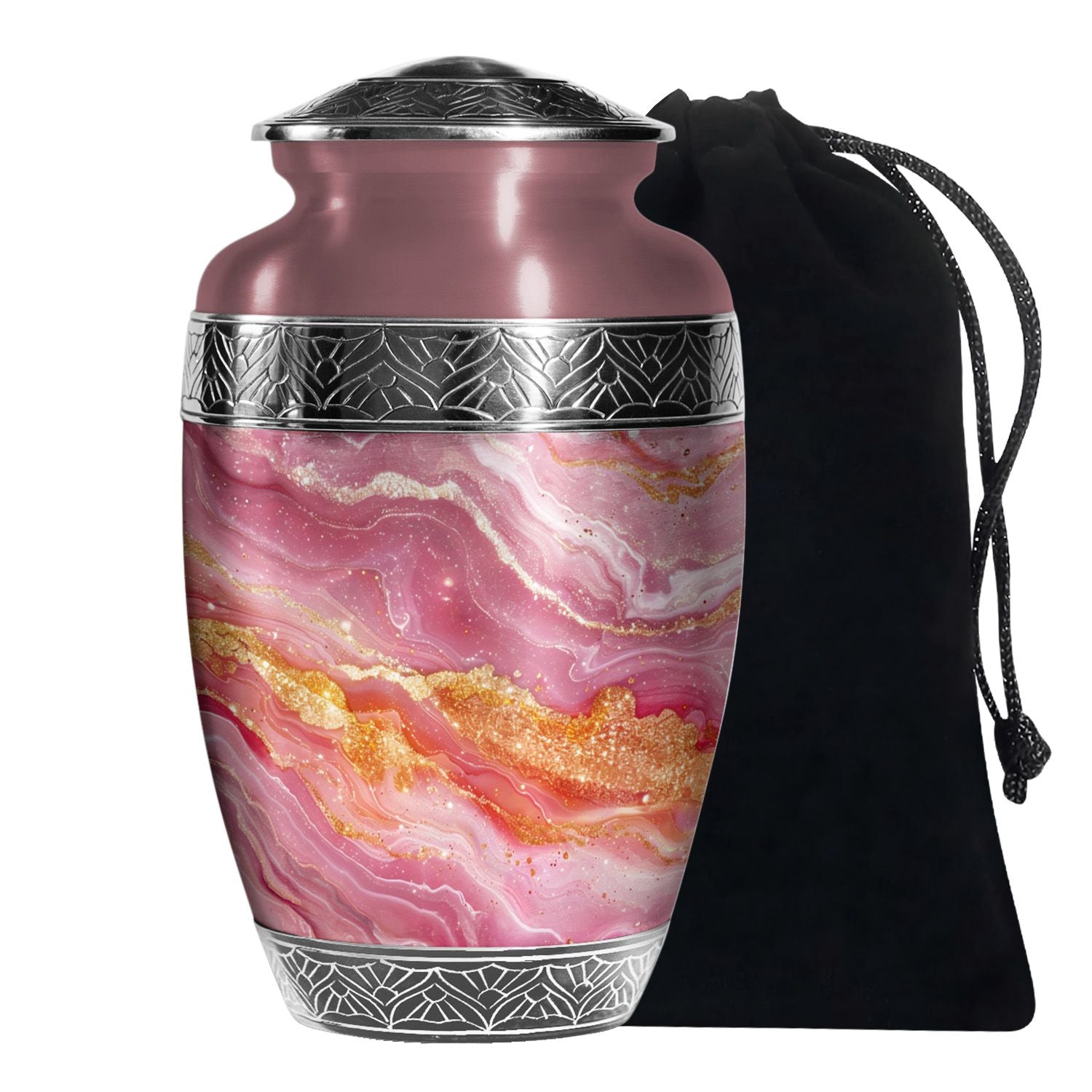 Pink Marble Swirl Cremation Urn for Adult Ashes - Abstract Memorial Keepsakes