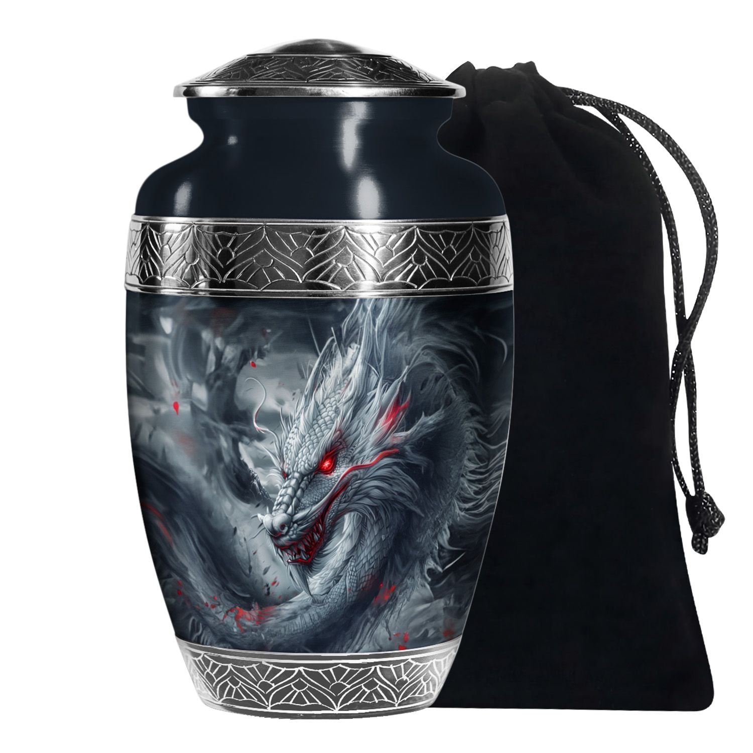 Dragon Urn for Human Ashes – Fierce Grey Red Eyed Cremation Urn Adult Male
