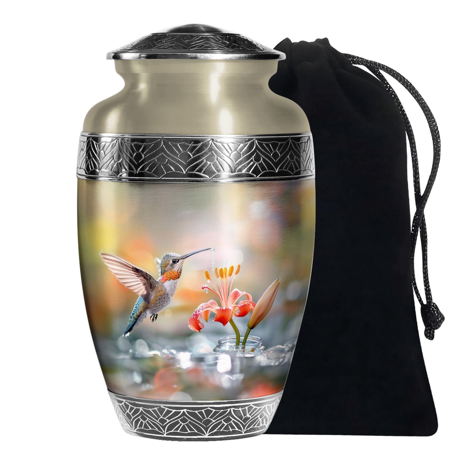 Humming Bird Large Human Ashes Urn - Floral Adult Urns For Women
