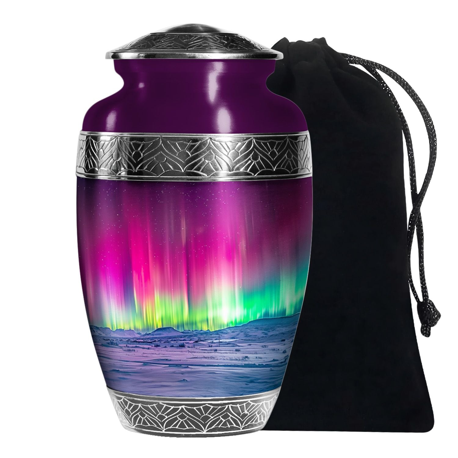 Aurora Borealis Cremation Urn For Ashes - Red Funeral Keepsake Urns